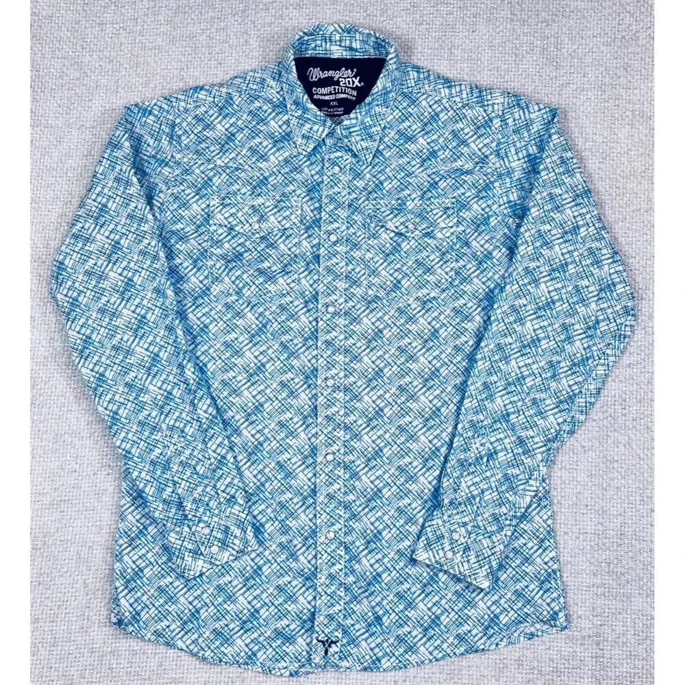 Wrangler 20X Competition Shirt Boys Youth XXL Pearl Snap Advanced Comfort Blue